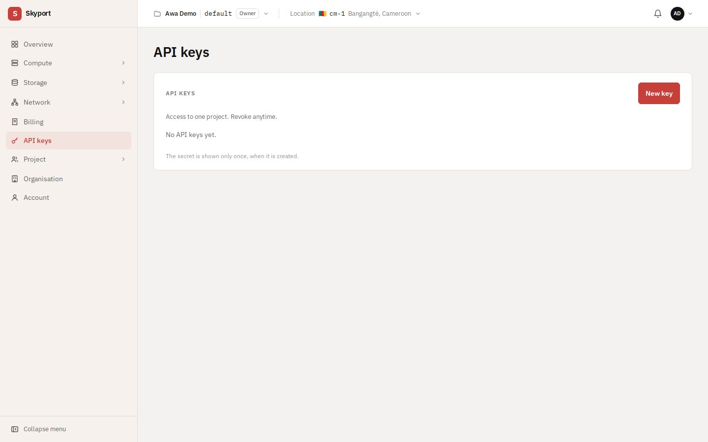 The project's API keys.