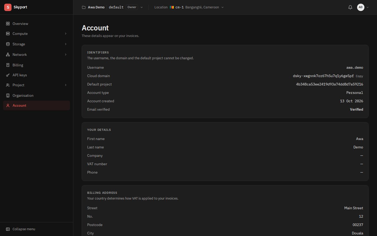 The Account page.