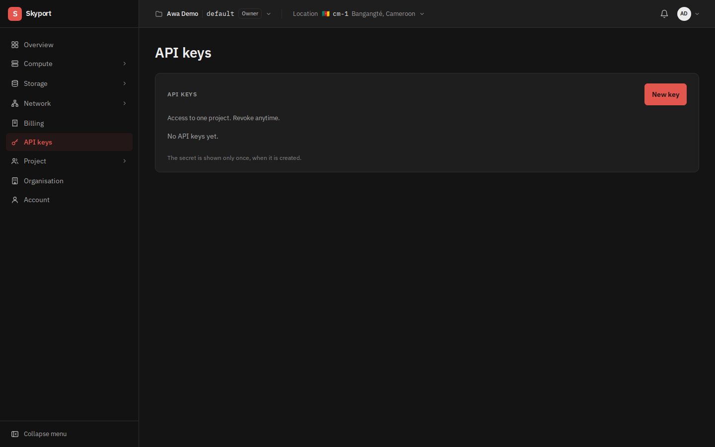 The project's API keys.