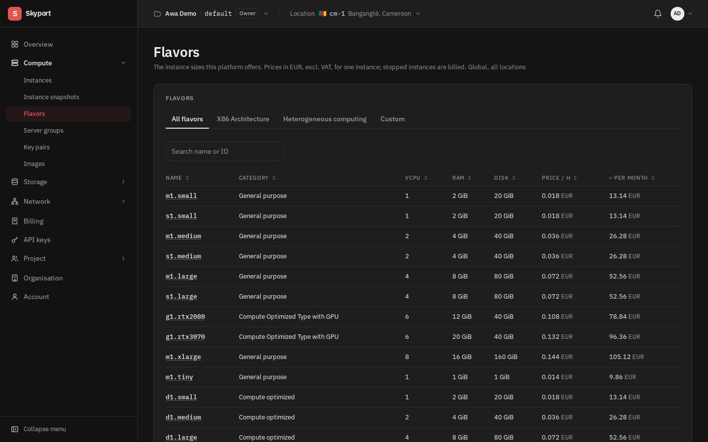 The available flavors.