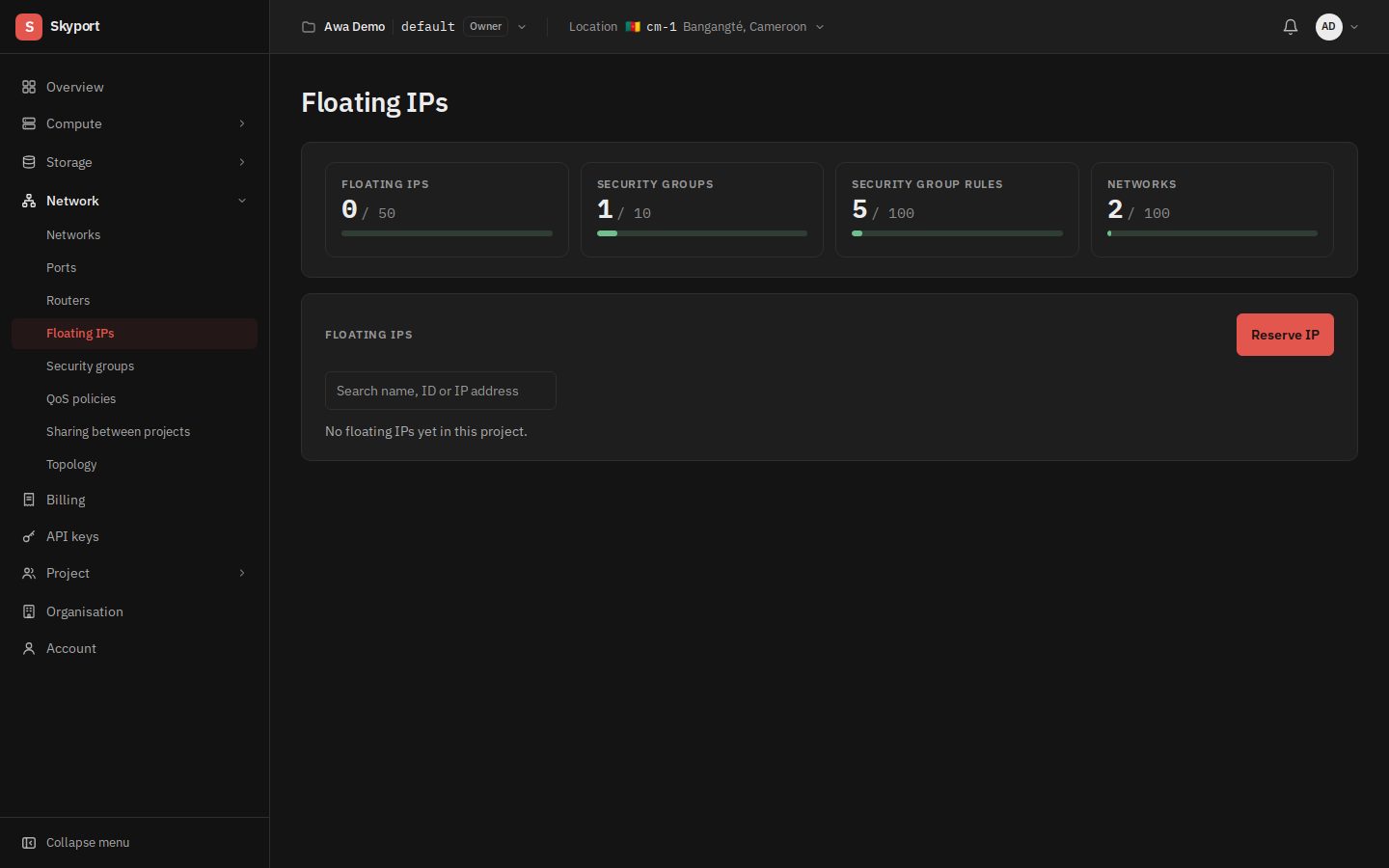 The floating IPs the project has reserved.