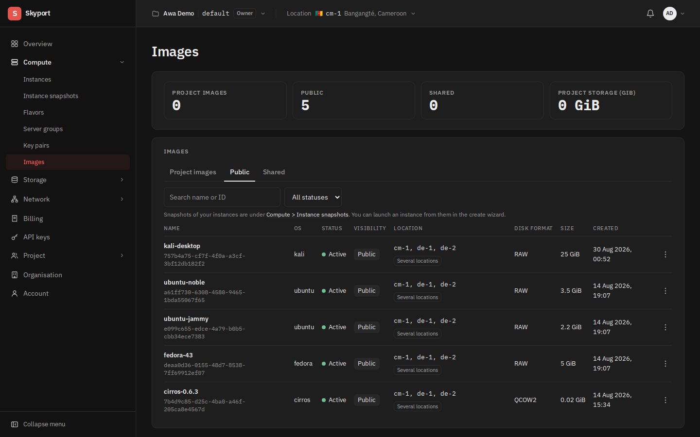The public images SkyEngPro provides.