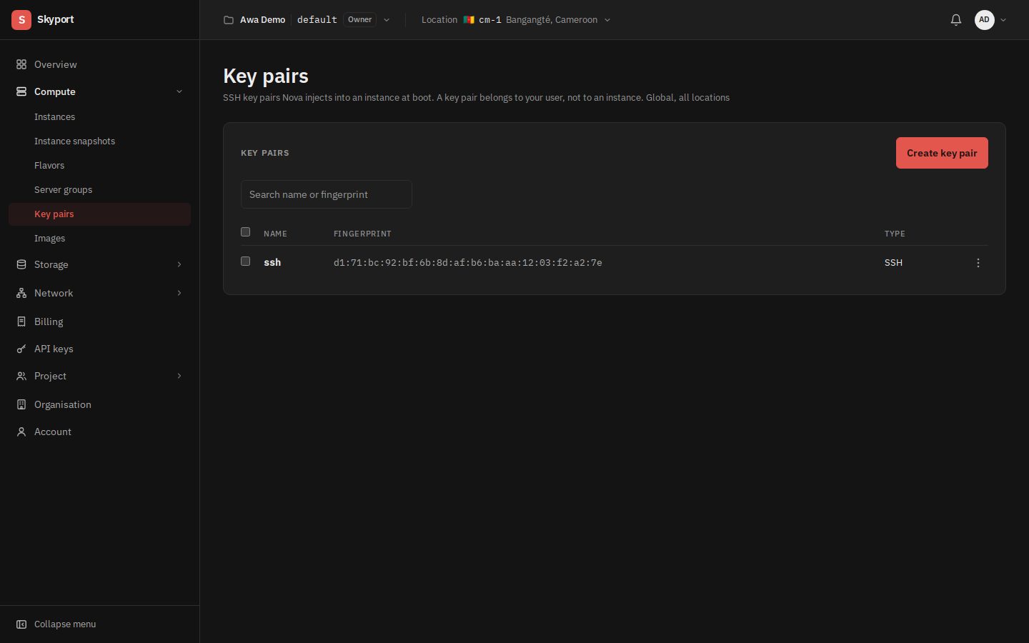 The project's key pairs.