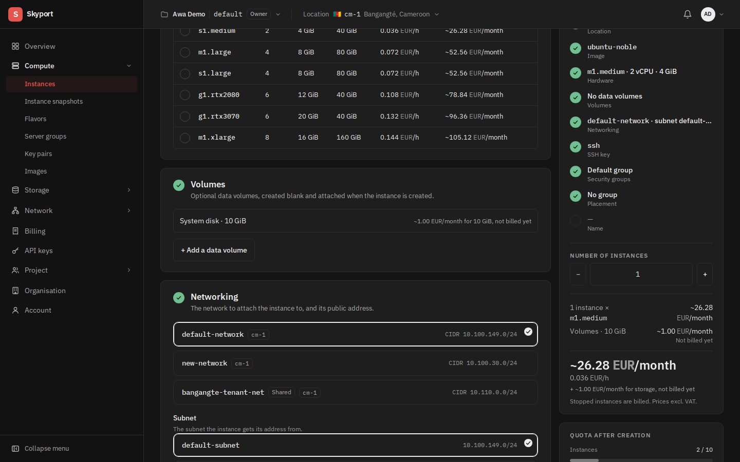 Choosing the subnet, when the network has several.