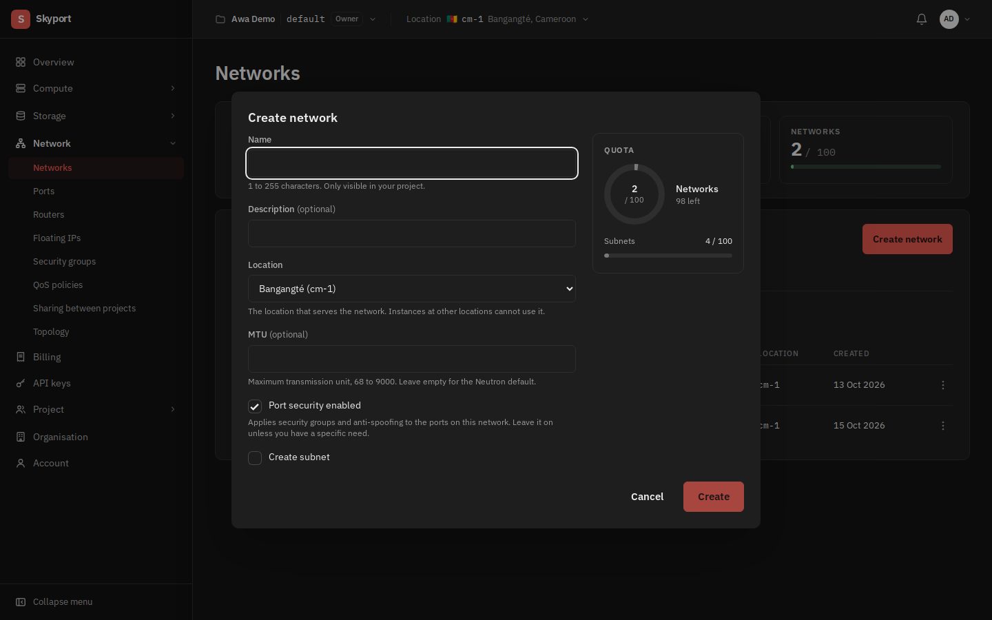 Creating a private network.