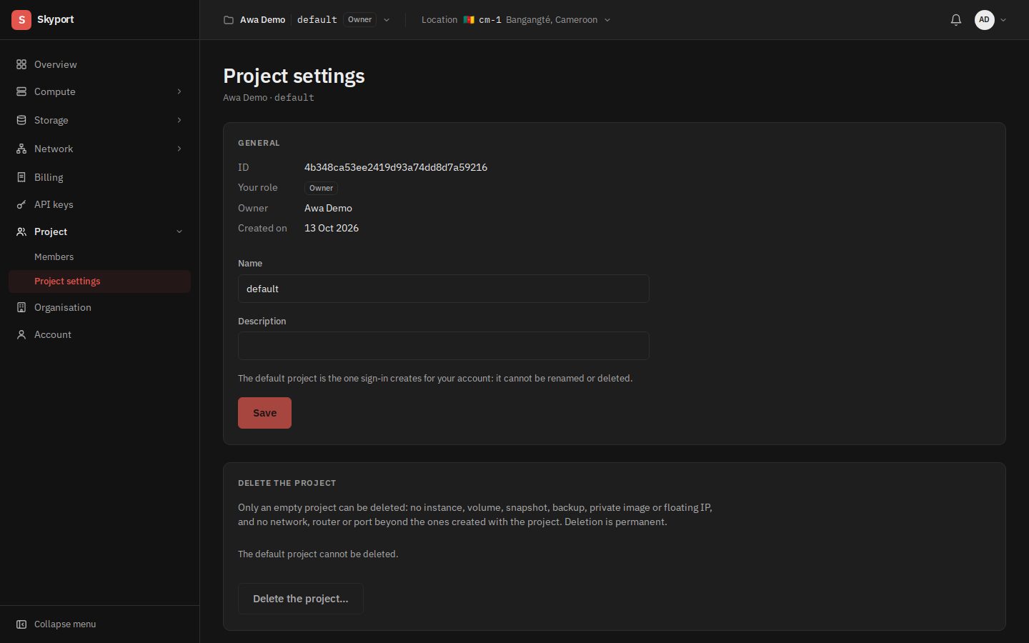 Project settings.