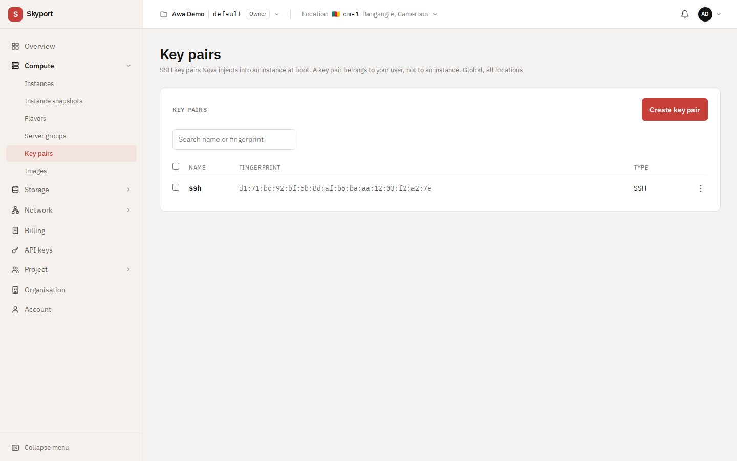 The project's key pairs.