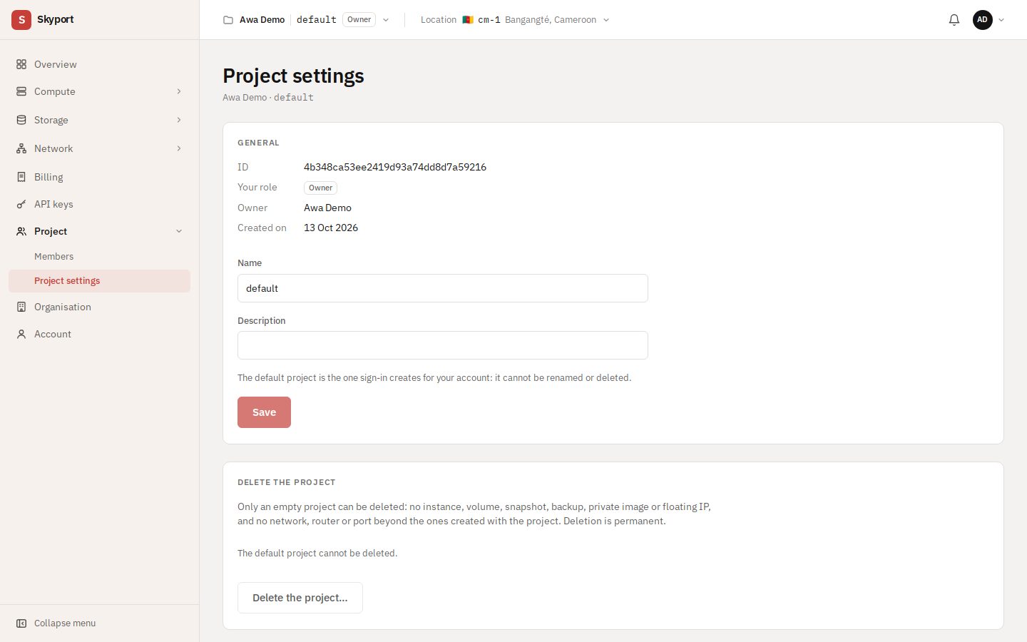 Project settings.