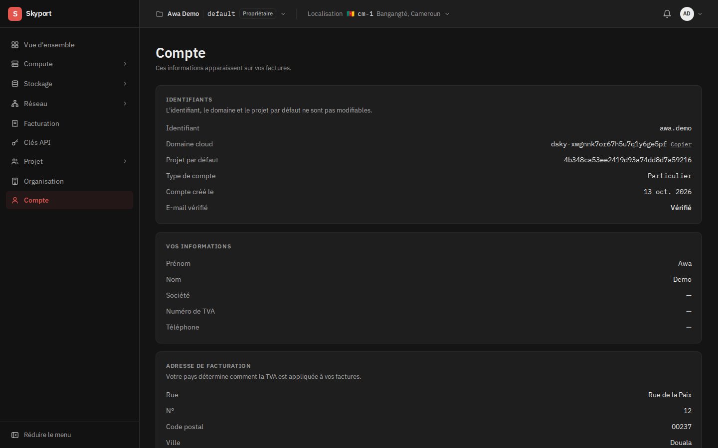 La page Compte.