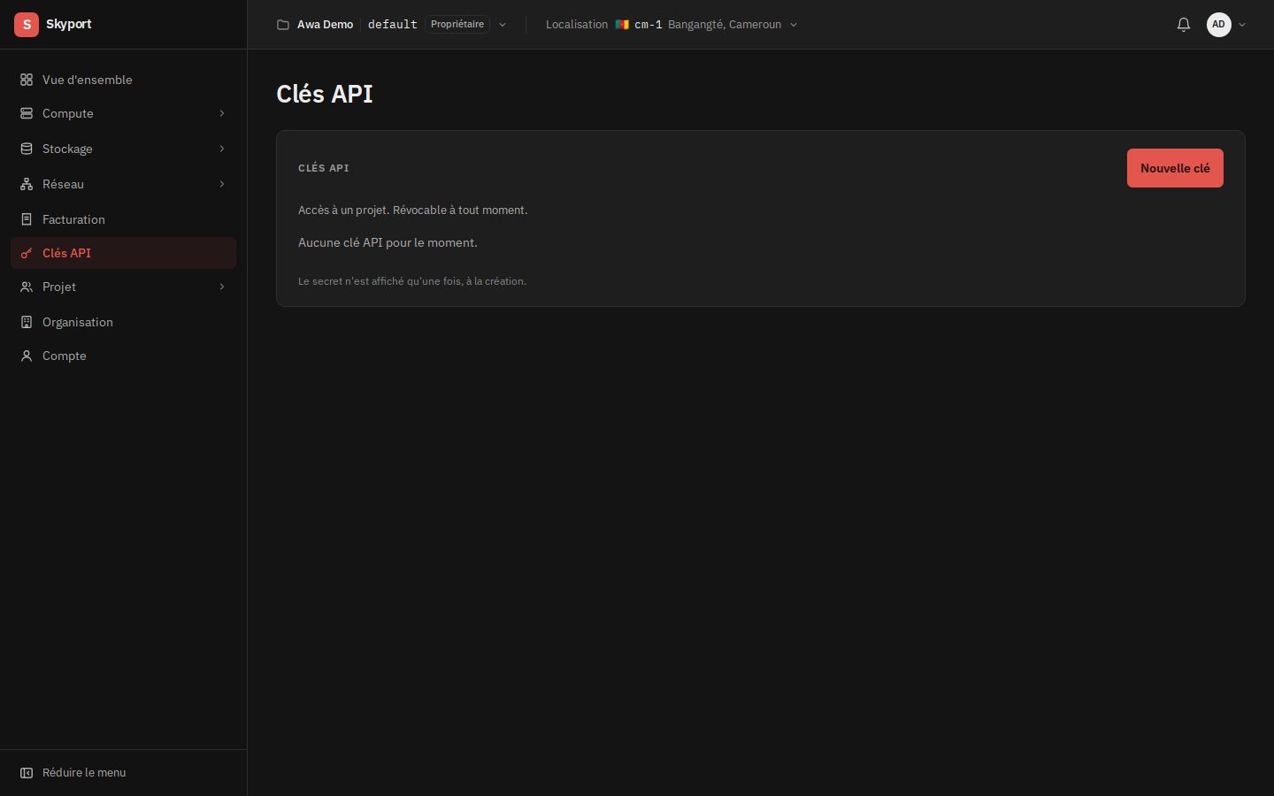 Les clés API du projet.