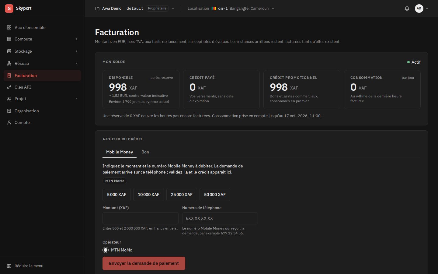La facturation du mois.