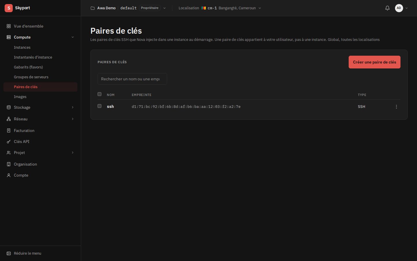 Les paires de clés du projet.