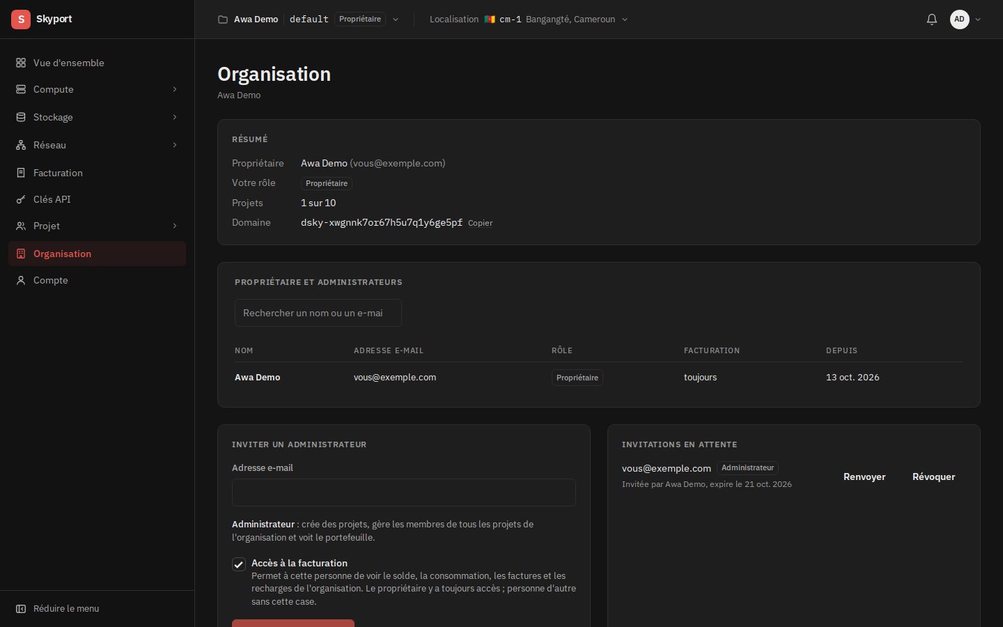 La page Organisation.