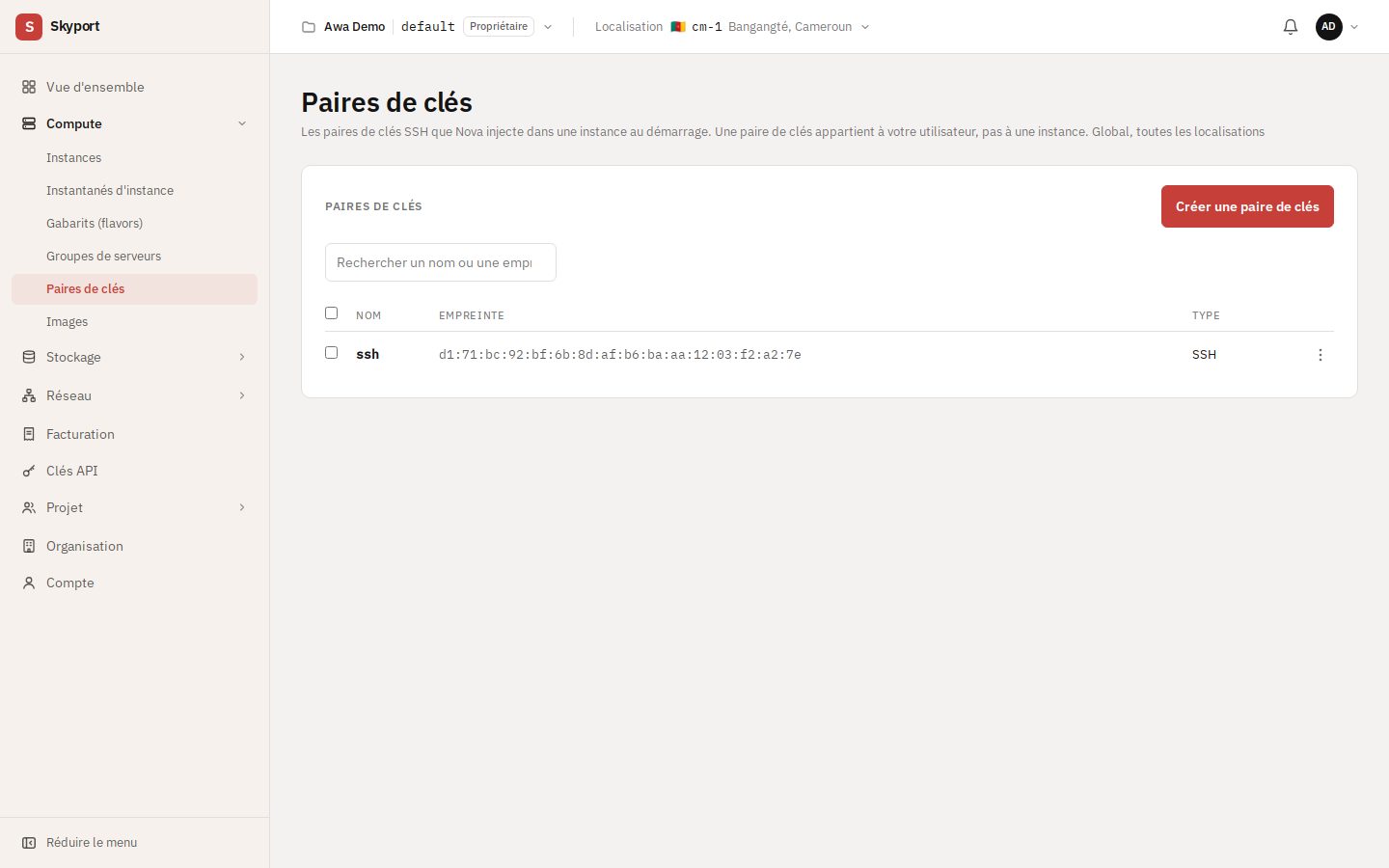 Les paires de clés du projet.