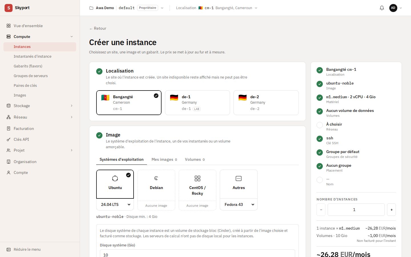 L'assistant de création : localisation, image, matériel… et le résumé à droite.