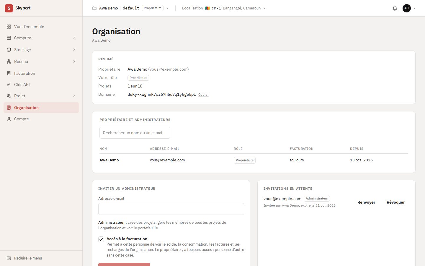 La page Organisation.